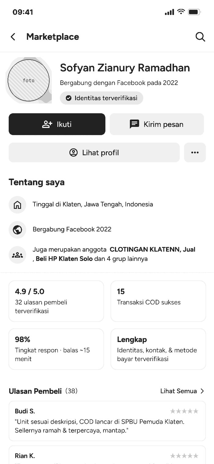 Lo-fi wireframe: Seller profile